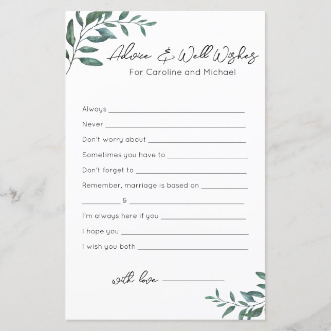 Lámina Consejos y buenos deseos - juego de ducha para nov (Anverso)