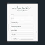 Lámina Consejos y deseos<br><div class="desc">Estos sencillos, verde azulados y blancos, modernos, minimalistas, escritos a mano Las sábanas de consejos y deseos son perfectas para una ducha de novias, una cena de ensayo o un boda que los huéspedes llenan para una pareja feliz. A la gente le encantará tener las indicaciones - hacen tan fácil...</div>
