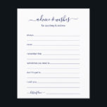 Lámina Consejos y deseos<br><div class="desc">Las sábanas Advice & Wishes, sencillas, en tonos azul marino y blanco, modernas, minimalistas, son perfectas para una ducha de novia, para una cena de ensayo o para un boda. A la gente le encantará tener las indicaciones - hacen tan fácil dejar amables palabras de consejo y buenos deseos. Serán...</div>