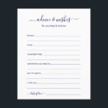 Lámina Consejos y deseos<br><div class="desc">Las sábanas Advice & Wishes, sencillas, en tonos azul marino y blanco, modernas, minimalistas, son perfectas para una ducha de novia, para una cena de ensayo o para un boda. A la gente le encantará tener las indicaciones - hacen tan fácil dejar amables palabras de consejo y buenos deseos. Serán...</div>