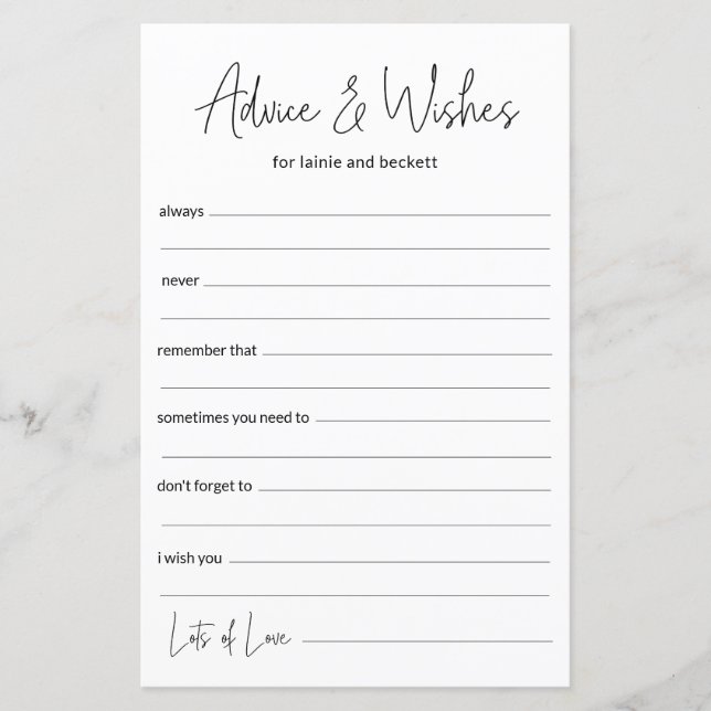Lámina Consejos y Deseos de Boda (Anverso)