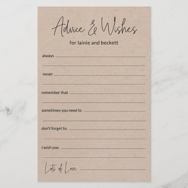 Lámina Consejos y Deseos de Boda (Anverso)