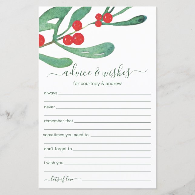 Lámina Consejos y Deseos de Boda de Navidad (Anverso)