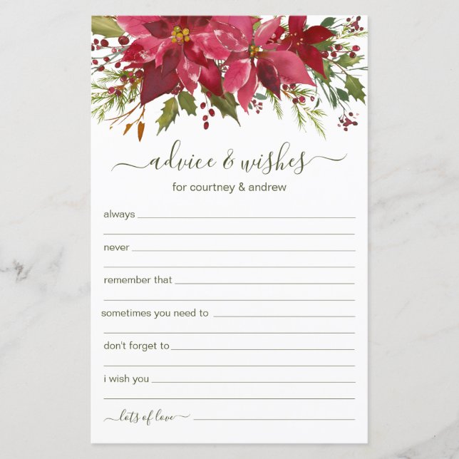 Lámina Consejos y Deseos de Boda de Navidad (Anverso)