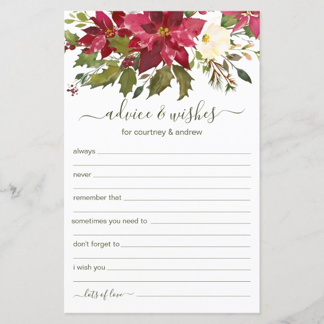 Lámina Consejos y Deseos de Boda de Navidad (Anverso)