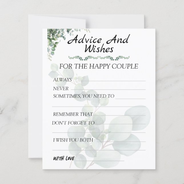 Lámina Consejos y deseos de boda modernos de eucalipto (Anverso)