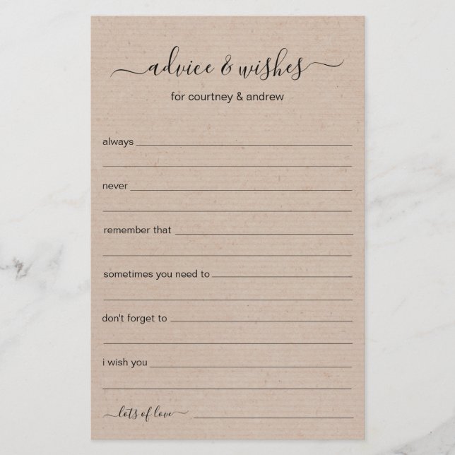 Lámina Consejos y Deseos de Boda Rústicos  (Anverso)
