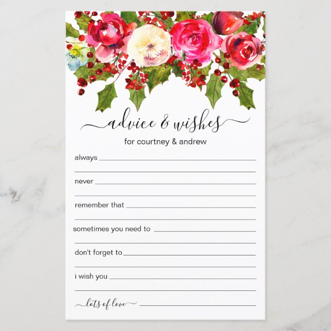 Lámina Consejos y deseos del Boda de navidades (Anverso)