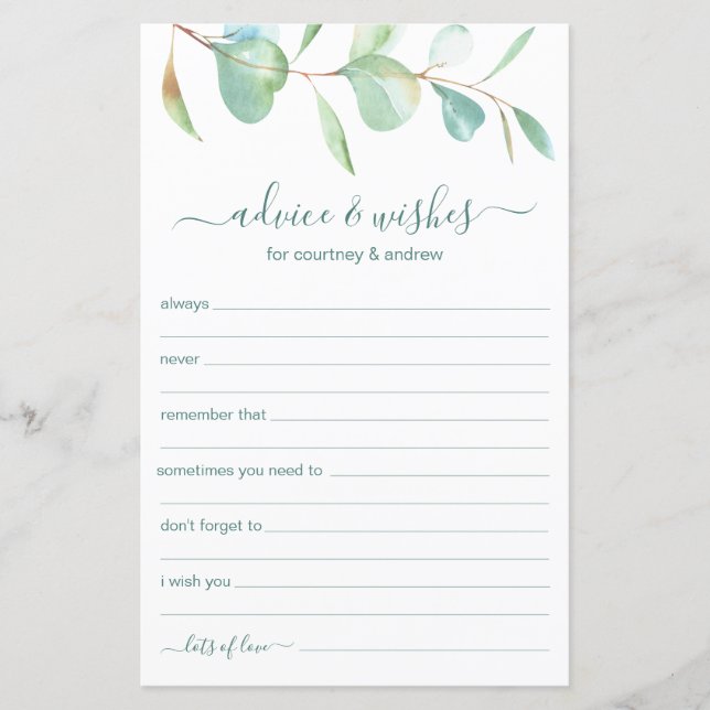 Lámina Consejos y deseos del boda Eucalyptus (Anverso)