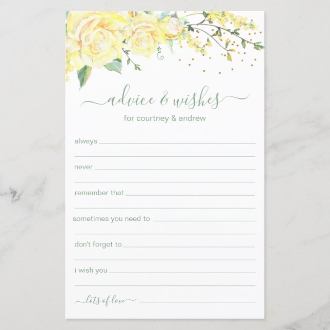Lámina Consejos y Deseos Elegante Floral Amarillo (Anverso)