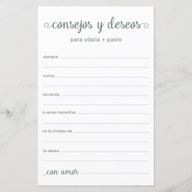 Lámina Consejos y Deseos en español (Anverso)