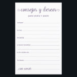 Lámina Consejos y deseos en español<br><div class="desc">Las sábanas de Consejos y Consejos y Deseos Españoles son perfectas para una ducha de novias,  una cena de ensayo o para los bodas. A la gente le encantará tener las indicaciones - hacen tan fácil dejar amables palabras de consejo y buenos deseos. Serán apreciados por los años venideros.</div>