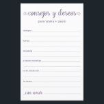 Lámina Consejos y deseos en español<br><div class="desc">Las sábanas de Consejos y Consejos y Deseos Españoles son perfectas para una ducha de novias,  una cena de ensayo o para los bodas. A la gente le encantará tener las indicaciones - hacen tan fácil dejar amables palabras de consejo y buenos deseos. Serán apreciados por los años venideros.</div>