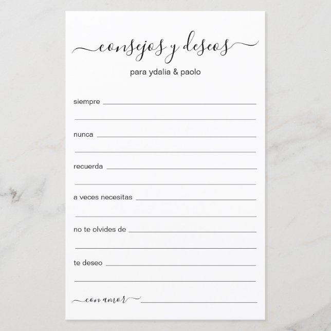 Lámina Consejos y deseos en español (Anverso)