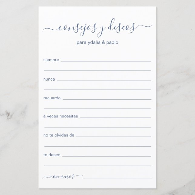 Lámina Consejos y deseos en español (Anverso)