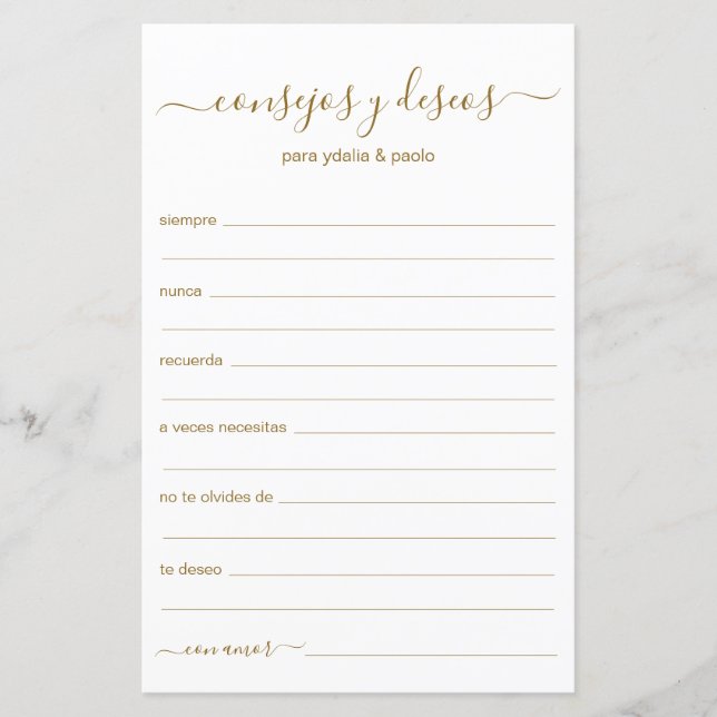 Lámina Consejos y deseos en español (Anverso)