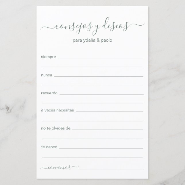 Lámina Consejos y deseos en español (Anverso)