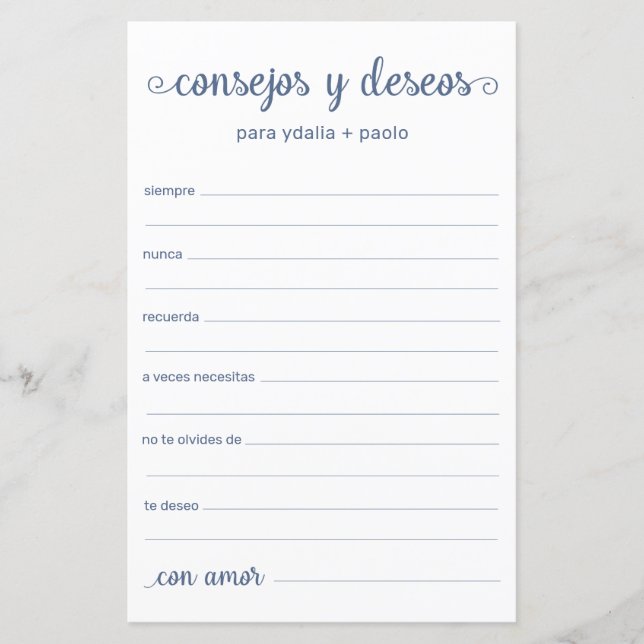 Lámina Consejos y Deseos en español (Anverso)