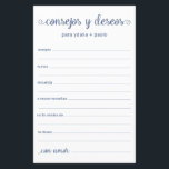 Lámina Consejos y deseos en español<br><div class="desc">Estos sencillos y polvorientos guiones azules, modernos, minimalistas, escritos a mano. Las sábanas de Consejos y Deseos españoles/Consejos y Deseos son perfectas para una ducha de novias, para una cena de ensayo o para un boda. A la gente le encantará tener las indicaciones - hacen tan fácil dejar amables palabras...</div>