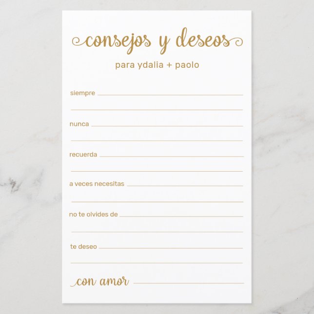 Lámina Consejos y Deseos en español (Anverso)