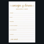 Lámina Consejos y deseos en español<br><div class="desc">Estos sencillos, dorados, modernos, minimalistas, escritos a mano. Las sábanas de Consejos y Consejos y Deseos españoles son perfectas para una ducha de novias, una cena de ensayo o un boda que los huéspedes llenan para una pareja feliz. A la gente le encantará tener las indicaciones - hacen tan fácil...</div>