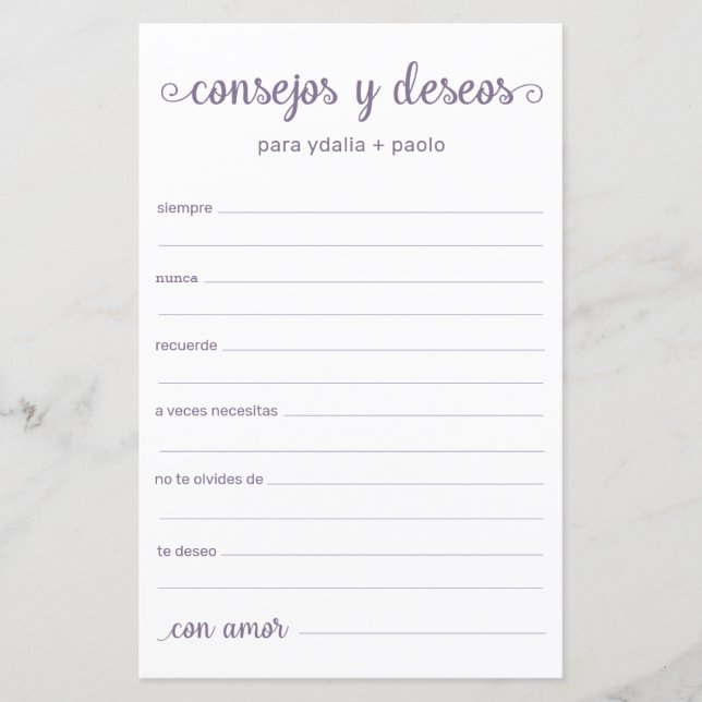 Lámina Consejos y deseos en español (Anverso)