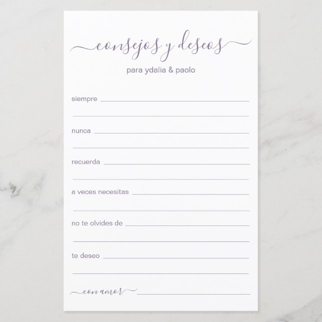 Lámina Consejos y deseos en español (Anverso)