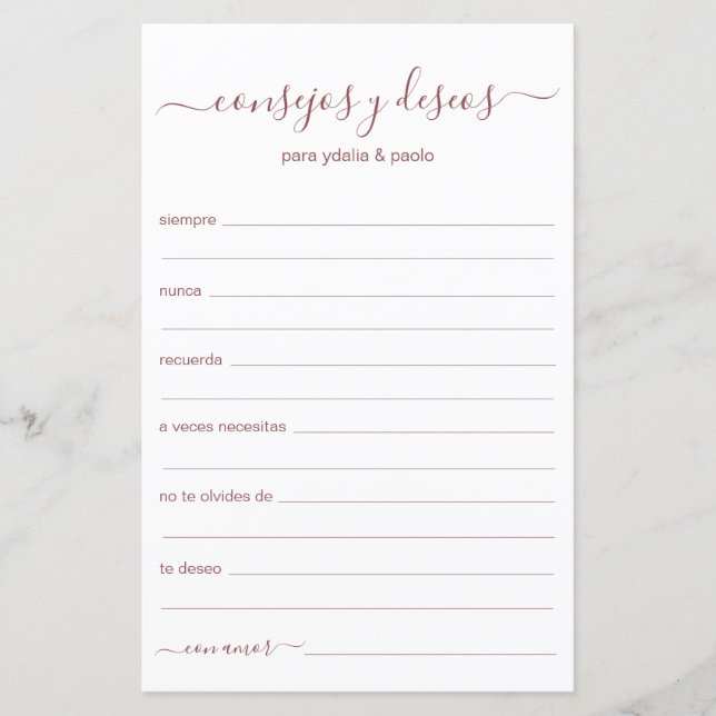 Lámina Consejos y deseos en español (Anverso)