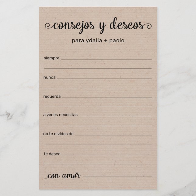 Lámina Consejos y Deseos en español (Anverso)