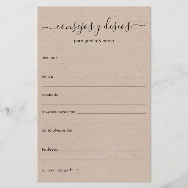 Lámina Consejos y Deseos en español (Anverso)
