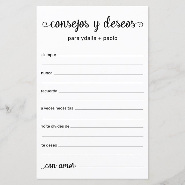 Lámina Consejos y deseos en español (Anverso)