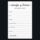 Lámina Consejos y deseos en español<br><div class="desc">Las sábanas de Consejos y Consejos y Deseos españoles son sencillas, blancas y negras, modernas, minimalistas y escritas a mano, perfectas para una ducha de novias, una cena de ensayo o un boda para una pareja feliz. A la gente le encantará tener las indicaciones - hacen tan fácil dejar amables...</div>
