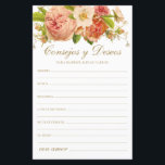 Lámina Consejos y deseos florales en español<br><div class="desc">Estos encantadores, botánicos, manuscritos consejos y deseos (Consejos y Deseos) con elegantes flores rosas y crema en la parte superior y hermosos tipos de letra dorados son perfectos para una ducha de novia, una cena de ensayo o invitados bodas para una pareja feliz. A la gente le encantará tener las...</div>