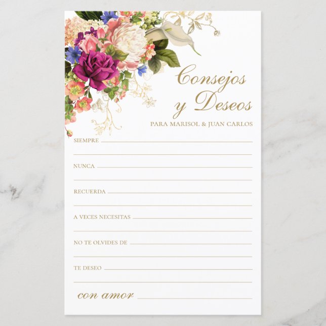 Lámina Consejos y deseos florales en español (Anverso)