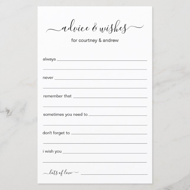 Lámina Consejos y Deseos para Bodas (Anverso)