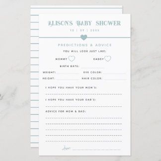 Lámina Consejos y predicciones de Baby Shower azul modern