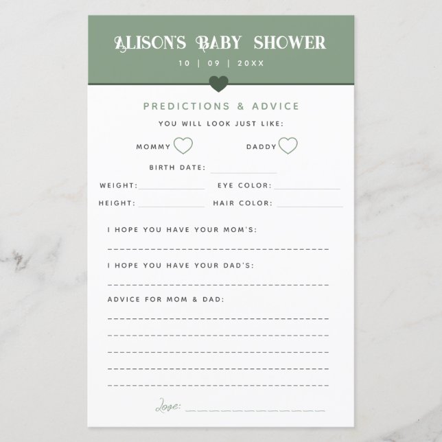 Lámina Consejos y predicciones de Baby Shower para person (Anverso)