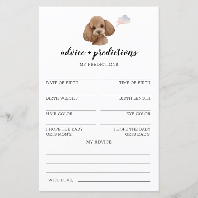 Lámina Consejos y predicciones Juego de Baby Shower Poodl (Anverso)