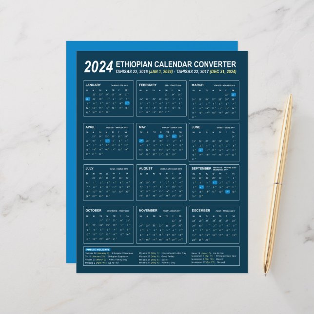 Lámina Conversor de calendario etíope para el año 2024 (Anverso/Reverso In Situ)