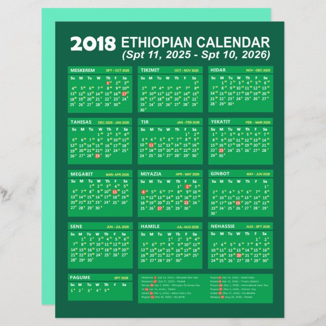 Lámina Conversor de calendario etíope para el año 2025 20 (Anverso / Reverso)
