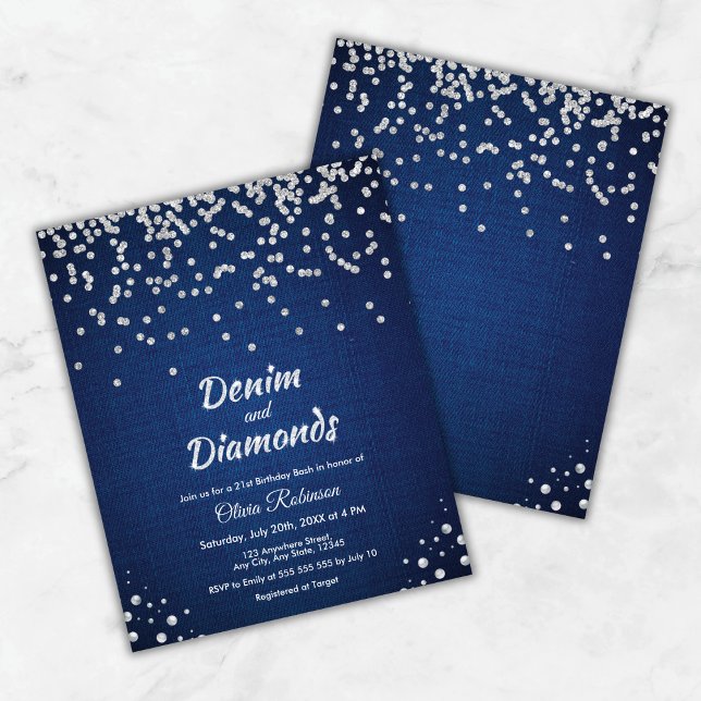 Lámina Convocatoria de cumpleaños número 21 para el presu (Budget Denim & Diamonds 21st Birthday Invitation )