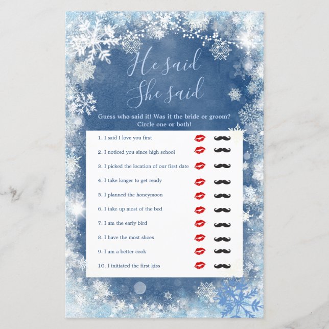 Lámina Copo De Nieve De Invierno Azul Blanco Dijo Que Dij (Anverso)