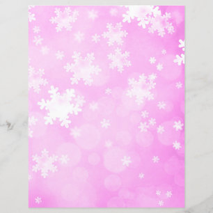 Lámina Copos de nieve rosados y papel de cuaderno de boke