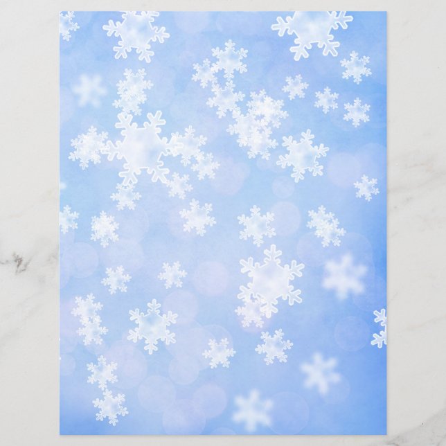 Lámina Copos de nieve y papel de cuaderno azul de Bokeh (Anverso)