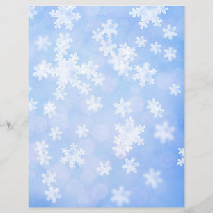 Lámina Copos de nieve y papel de cuaderno azul de Bokeh