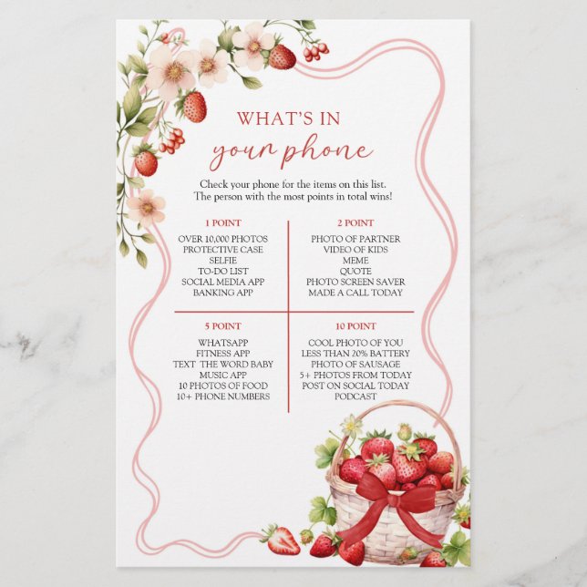 Lámina Coquette Berry in Love What's In Your Phone Game (Anverso)