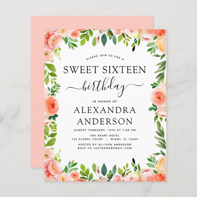 Lámina Coral Presupuestado Peach Floral Sweet Dieciséis C (Anverso / Reverso)