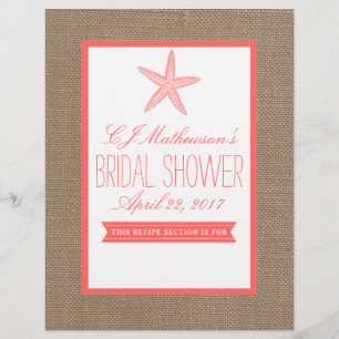 Lámina Coral Starfish Beach Bridal Shower Recipe Divisor