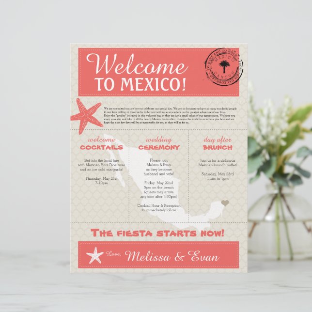 Lámina Coral Starfish Cancun México Carta de bienvenida (Anverso de pie)