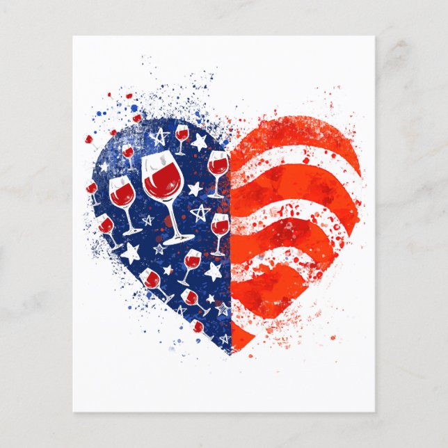 Lámina Corazón de lentes de vino 4 de julio Patriótico Am (Anverso)
